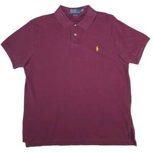 Polo Ralph Lauren Men's Shirt X-Large Red Short Sleeve Yellow Embroider Logo XL